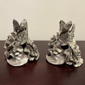 Vintage Seagull Pewter Rose Candle Holders Handmade Canada 1991 (set of 2)